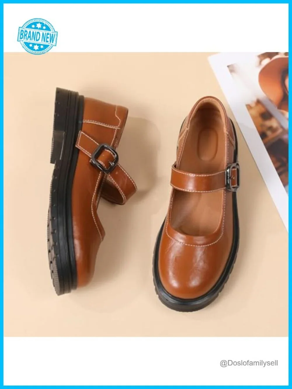 Mary Jane Oxford Platform Flats Faux Leather Buckle Strap Women